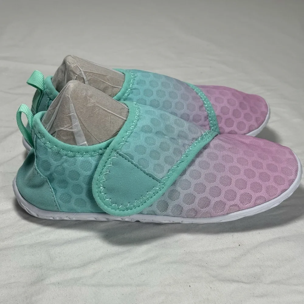 Kids Water Shoes Pink Green Slip On Size US 1 EU 32 Beach‎ Swim Lightweight
